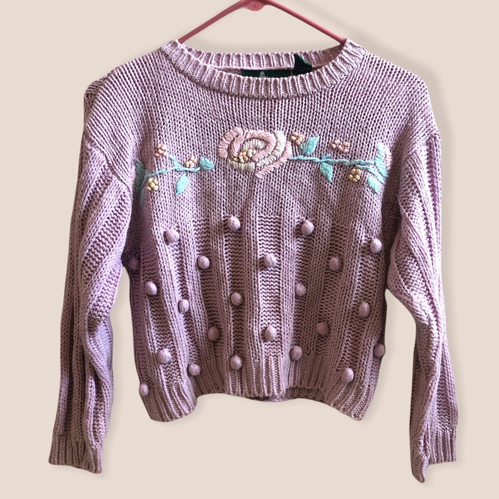 Vintage Cottage Core Cropped Sweater - Picture 3 of 4